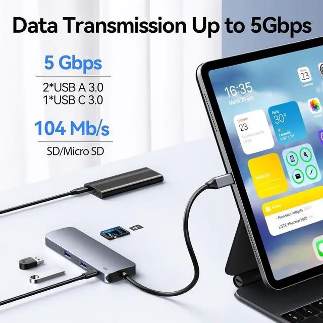 Alt view image 5 of 5 - USB C Hub HDMI Adapter for MacBook Pro/Air, 8 in 1 USB C Video Hub with HDMI 4K@60Hz,SD/TF,USB C Data Port,100W PD,USB 3.0 USB CDongle Compatible for Dell XPS/Lenovo Thinkpad/HP/Surface/Yoga etc