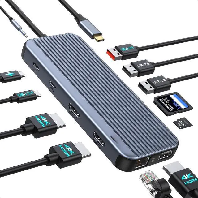 Main image of USB C Docking Station 3 HDMI, Docking Station 3 Monitors,12 in 1 Docking Station Dual Monitor, Laptop Docking Station Triple HDMI with 10Gbps USB A/C 3.1,USB 2.0,100W PD,Ethernet, Audio&Mic,SD&TF Slot