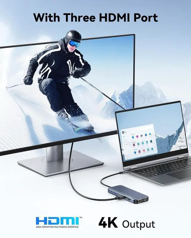 Alt view image 3 of 6 - USB C Docking Station 3 HDMI, Docking Station 3 Monitors,12 in 1 Docking Station Dual Monitor, Laptop Docking Station Triple HDMI with 10Gbps USB A/C 3.1,USB 2.0,100W PD,Ethernet, Audio&Mic,SD&TF Slot