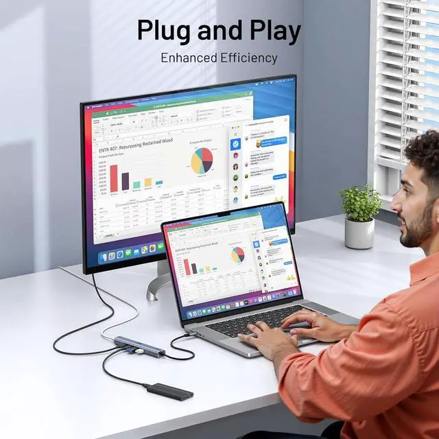 Alt view image 5 of 6 - 10Gbps USB C Hub with 4K@60Hz Video Display, 5 Ports USB C Splitter, C Port Data Transfer, 100W PD-in Charging, Dongle Multiport Adapter for MacBook Pro, iPad, Dell, HP, and More