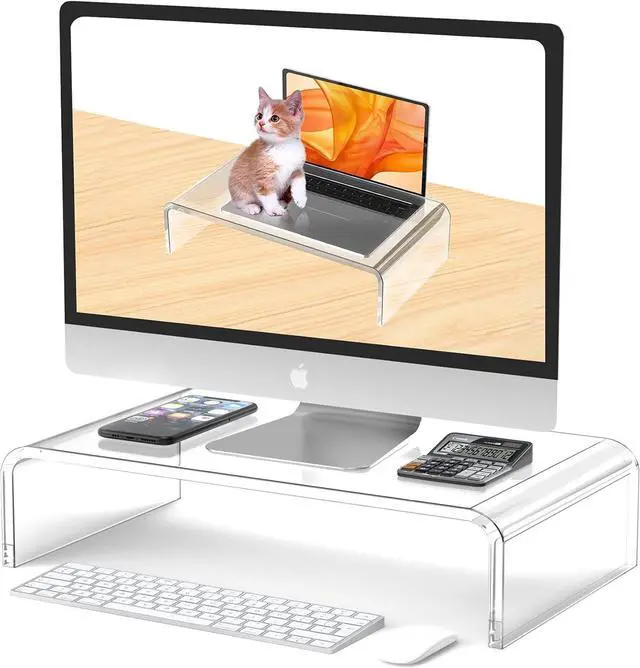 Main image of Acrylic Monitor Stand Riser Acrylic Laptop Stand Riser PC Holder Clear Computer Monitor Stand for Desk White Laptop Stand for Desk Compatible with iMac MacBook All Notebooks