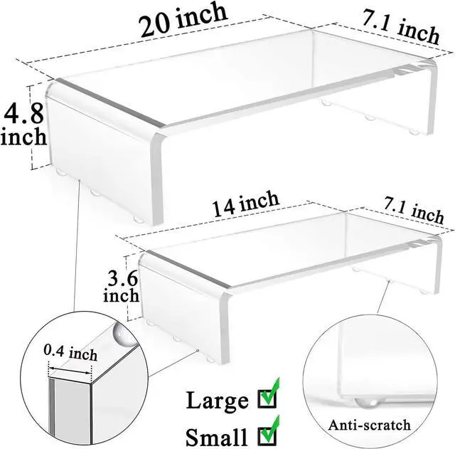 Alt view image 3 of 5 - FOR-2 Pack Computer Monitor Riser with keyboard cover Anti-Cat, Dual Monitor Stand Riser, Multimedia Desktop Stand for Dual Monitors/Laptop/Flat Screen TV (20"+14")