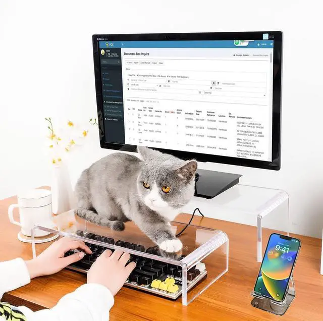 Main image of FOR-2 Pack Computer Monitor Riser with keyboard cover Anti-Cat, Dual Monitor Stand Riser, Multimedia Desktop Stand for Dual Monitors/Laptop/Flat Screen TV (20"+14")