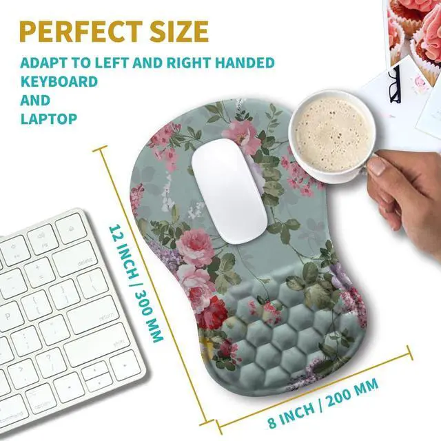 Alt view image 3 of 6 - Ergonomic Mouse Pad Wrist Support, Wrist Rest Mousepad for Carpal Tunnel Pain Relief with Integrated Memory Foam Slope Massage Bulge (11.8x7.9 inch,Graceful Peony