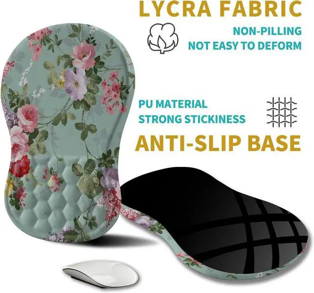 Alt view image 5 of 6 - Ergonomic Mouse Pad Wrist Support, Wrist Rest Mousepad for Carpal Tunnel Pain Relief with Integrated Memory Foam Slope Massage Bulge (11.8x7.9 inch,Graceful Peony