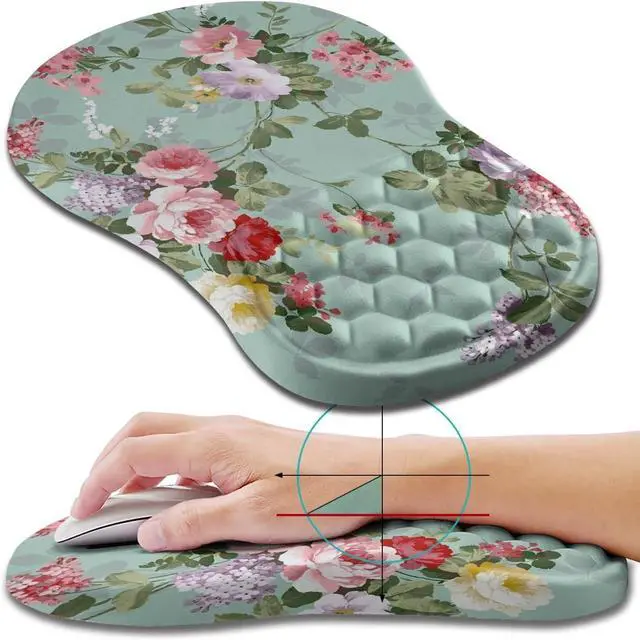 Main image of Ergonomic Mouse Pad Wrist Support, Wrist Rest Mousepad for Carpal Tunnel Pain Relief with Integrated Memory Foam Slope Massage Bulge (11.8x7.9 inch,Graceful Peony