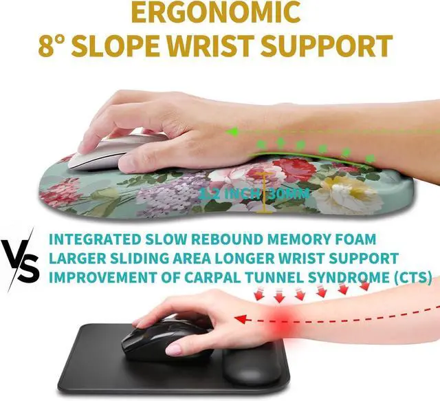 Alt view image 4 of 6 - Ergonomic Mouse Pad Wrist Support, Wrist Rest Mousepad for Carpal Tunnel Pain Relief with Integrated Memory Foam Slope Massage Bulge (11.8x7.9 inch,Graceful Peony