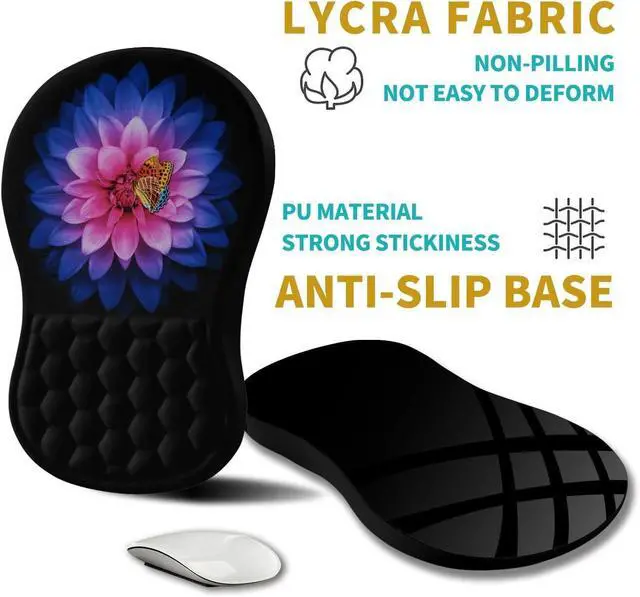 Alt view image 5 of 6 - Ergonomic Mouse Pad Wrist Support, Wrist Rest Mousepad for Carpal Tunnel Pain Relief with Integrated Memory Foam Slope Massage Bulge (11.8x7.9 inch,Butterfly Lotus Floral