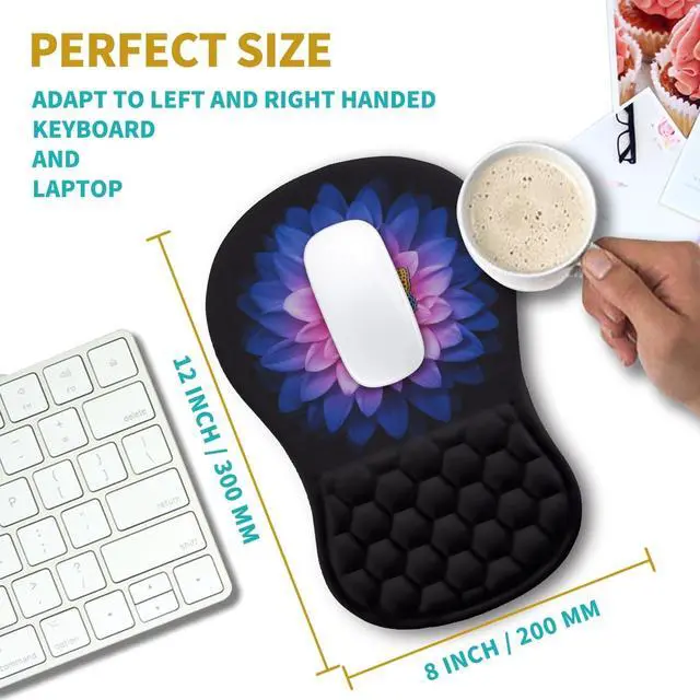 Alt view image 3 of 6 - Ergonomic Mouse Pad Wrist Support, Wrist Rest Mousepad for Carpal Tunnel Pain Relief with Integrated Memory Foam Slope Massage Bulge (11.8x7.9 inch,Butterfly Lotus Floral