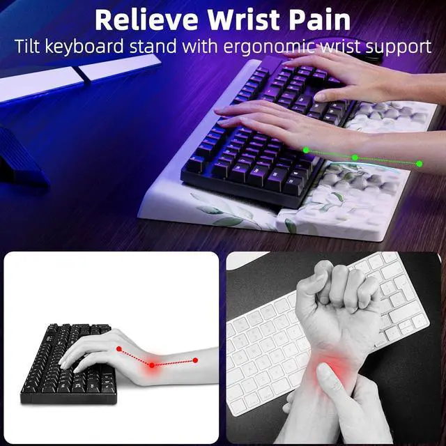 Alt view image 2 of 6 - Keyboard Wrist Rest Pad Comfy Ergonomic Keyboard Stand Holder Office Desk Accessories Work from Home Essentials Green Leaves Pattern
