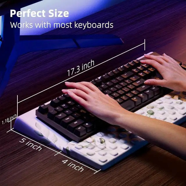 Alt view image 6 of 6 - Keyboard Wrist Rest Pad Comfy Ergonomic Keyboard Stand Holder Office Desk Accessories Work from Home Essentials Green Leaves Pattern