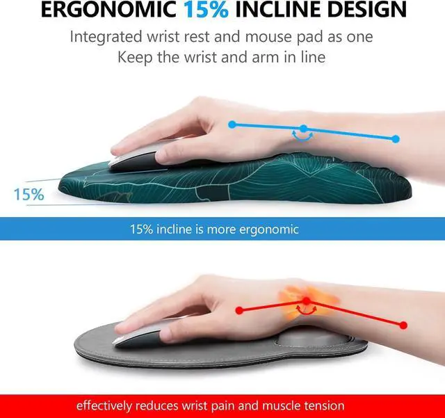 Alt view image 2 of 6 - Mouse Pad Wrist Support, 2 in1 Keyboard Wrist Rest+ Ergonomic Mouse Pad, Non-Slip Wrist Rest for Computer Keyboard, Made Easy Typing & Relieve Wrist PainBanana Leaf Green
