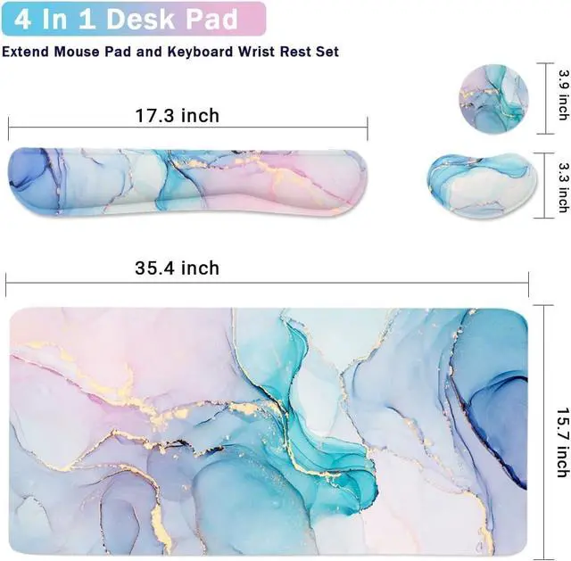 Alt view image 3 of 6 - Ergonomic Large Mouse Pad and Keyboard Wrist Rest, Desk Pad for Keyboard and Mouse, 4-in-1 Large Gaming Mouse Pad with Wrist Support - Blue Marble