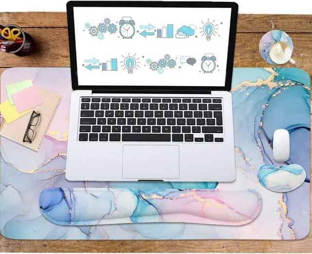 Alt view image 5 of 6 - Ergonomic Large Mouse Pad and Keyboard Wrist Rest, Desk Pad for Keyboard and Mouse, 4-in-1 Large Gaming Mouse Pad with Wrist Support - Blue Marble