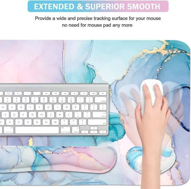 Alt view image 4 of 6 - Ergonomic Large Mouse Pad and Keyboard Wrist Rest, Desk Pad for Keyboard and Mouse, 4-in-1 Large Gaming Mouse Pad with Wrist Support - Blue Marble