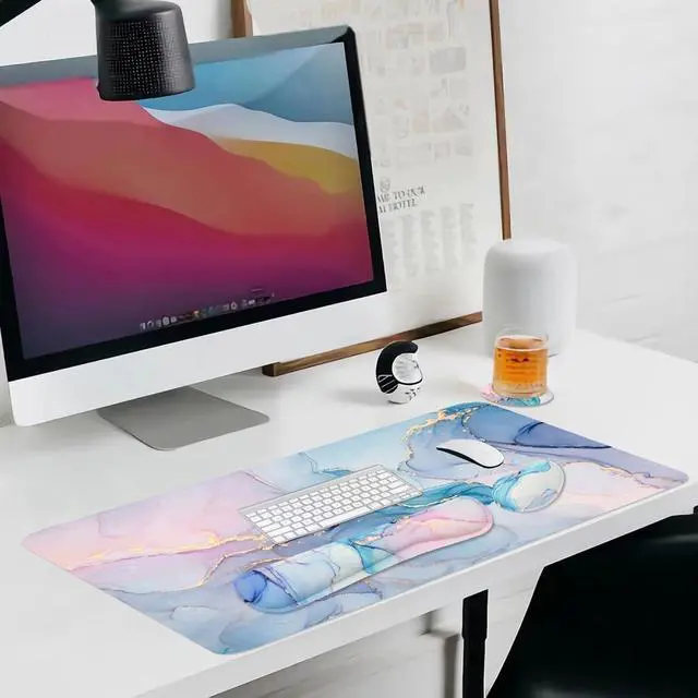 Alt view image 6 of 6 - Ergonomic Large Mouse Pad and Keyboard Wrist Rest, Desk Pad for Keyboard and Mouse, 4-in-1 Large Gaming Mouse Pad with Wrist Support - Blue Marble