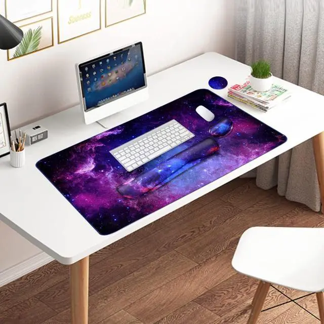 Alt view image 6 of 6 - Large Mouse Pad and Keyboard Wrist Rest, Desk Pad for Keyboard and Mouse, 4-in-1 Large Gaming Mouse Pad with Wrist Support, Desk Mat for Home Office Study Game-Galaxy Fluid