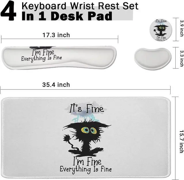 Alt view image 2 of 4 - Large Mouse Pad Set, Cute Extended Mouse Pad+Keyboard Wrist Rest Support Desk Pad Memory Foam Ergonomic Easy Typing - It's Fine