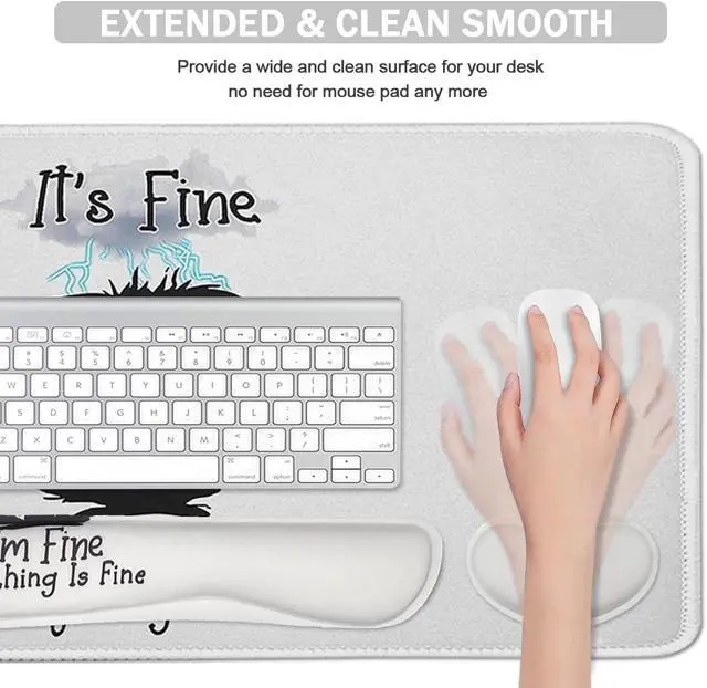 Alt view image 3 of 4 - Large Mouse Pad Set, Cute Extended Mouse Pad+Keyboard Wrist Rest Support Desk Pad Memory Foam Ergonomic Easy Typing - It's Fine