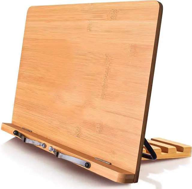 Main image of Book Stand XL-Large Size 15.4" x 11.0" Main Board-Adjustable Foldable Book Holder with Page Holder Clips - Holds Cookbooks, Receipe Books, Textbooks, Tablets, Laptops, Music Books, Documents