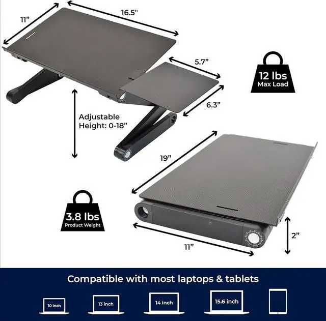 Alt view image 3 of 4 - Adjustable Laptop Stand for Desk, Portable Laptop Stand Adjustable Height, Foldable Cooling Computer Holder Riser for Desk, Black