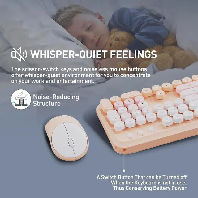 Alt view image 4 of 5 - 2.4GHz Wireless Keyboard and Mouse Set with Switch Button - Full-Size Keyboard - Compatible for Windows/Laptop/PC/Notebook/Smart TV and More - Pink
