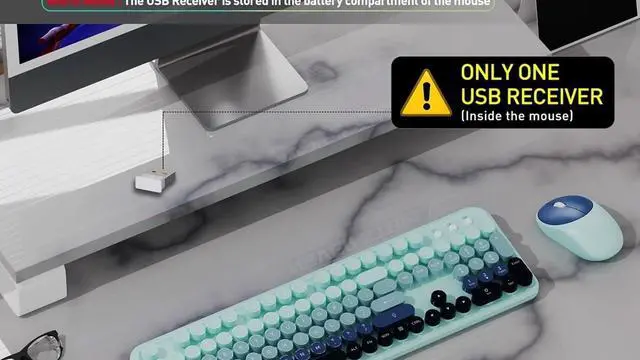 Alt view image 2 of 5 - 2.4GHz Wireless Keyboard and Mouse Set with Switch Button - Full-Size Keyboard - Compatible for Windows/Laptop/PC/Notebook/Smart TV and More - Blue