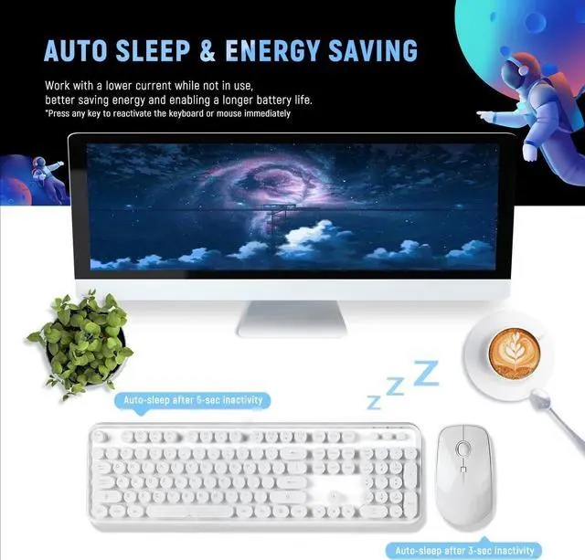 Alt view image 3 of 5 - Wireless Keyboard and Mouse Combo - 2.4G Full-Sized White Keyboard with Round Keycaps 104 Keys Typewriter Keyboard for Laptop/Windows/PC - White