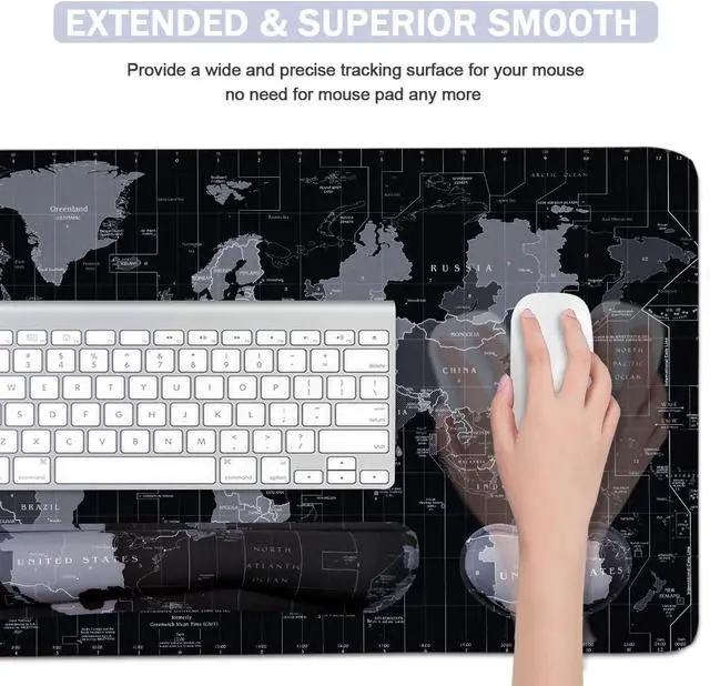 Alt view image 3 of 5 - Large Mouse Pad Set, Cute Extended Mouse Pad+Keyboard Wrist Rest Support Desk Pad Memory Foam Ergonomic Easy Typing, 35.4×15.7 in Desk Mat Set for Home Office Study Game - World Map