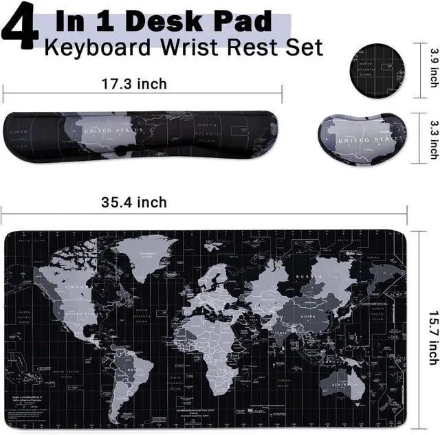 Alt view image 2 of 5 - Large Mouse Pad Set, Cute Extended Mouse Pad+Keyboard Wrist Rest Support Desk Pad Memory Foam Ergonomic Easy Typing, 35.4×15.7 in Desk Mat Set for Home Office Study Game - World Map