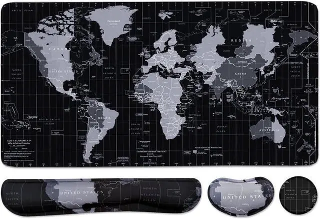 Main image of Large Mouse Pad Set, Cute Extended Mouse Pad+Keyboard Wrist Rest Support Desk Pad Memory Foam Ergonomic Easy Typing, 35.4×15.7 in Desk Mat Set for Home Office Study Game - World Map