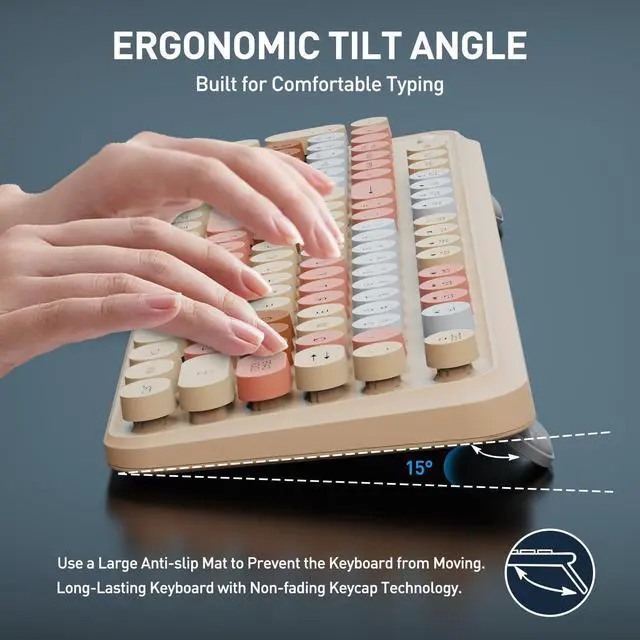 Alt view image 3 of 5 - 2.4GHz Wireless Keyboard and Mouse Set with Switch Button - Full-Size Keyboard - Compatible for Windows/Laptop/PC/Notebook/Smart TV and More - Milk Tea Colorful