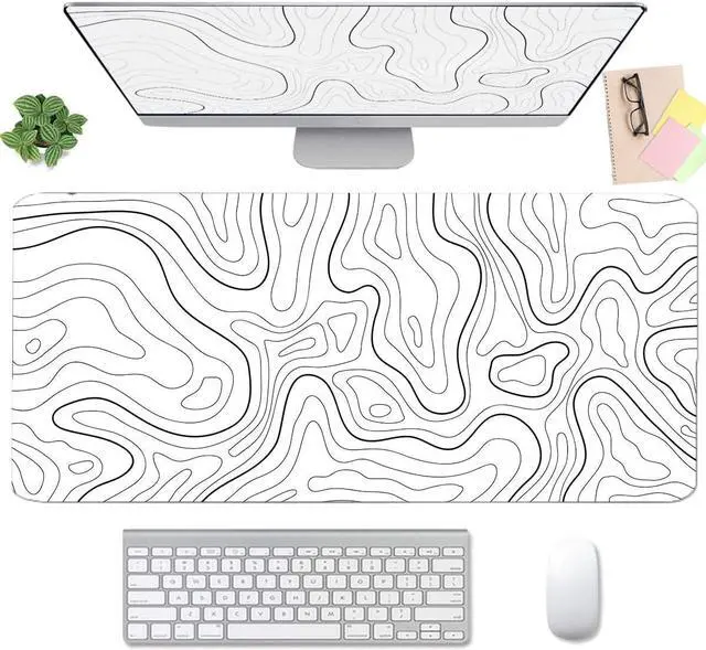 Main image of Large Mouse Pad, White Extended Mouse Pad Desk Pad Ergonomic Easy Typing for Office Game Home Non Slip - White Topographic Contour