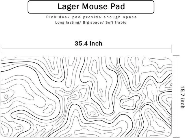 Alt view image 4 of 5 - Large Mouse Pad, White Extended Mouse Pad Desk Pad Ergonomic Easy Typing for Office Game Home Non Slip - White Topographic Contour