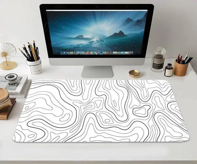 Alt view image 5 of 5 - Large Mouse Pad, White Extended Mouse Pad Desk Pad Ergonomic Easy Typing for Office Game Home Non Slip - White Topographic Contour
