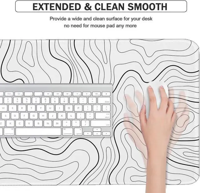 Alt view image 3 of 5 - Large Mouse Pad, White Extended Mouse Pad Desk Pad Ergonomic Easy Typing for Office Game Home Non Slip - White Topographic Contour
