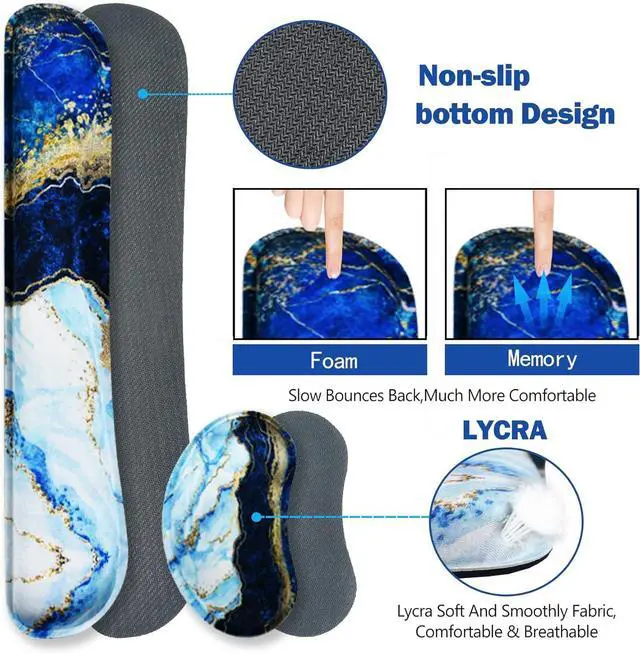 Alt view image 3 of 6 - Large Gaming Mouse Pad, Keyboard Wrist Rest Pad & Wrist Support Mousepad Set, Stitched Edge, Extended, Non-Slip Base, Memory Foam,Multifunctional Desk Mat 4pcs for Office & Home, Blue Marble
