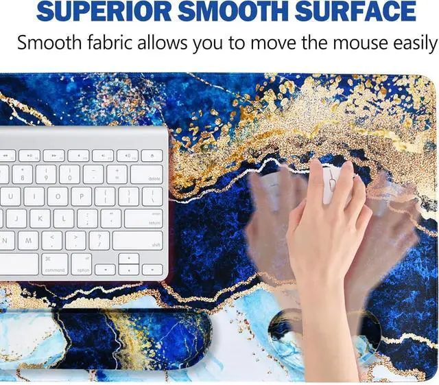 Alt view image 2 of 6 - Large Gaming Mouse Pad, Keyboard Wrist Rest Pad & Wrist Support Mousepad Set, Stitched Edge, Extended, Non-Slip Base, Memory Foam,Multifunctional Desk Mat 4pcs for Office & Home, Blue Marble
