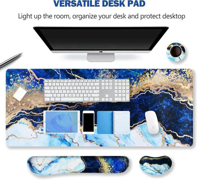Alt view image 5 of 6 - Large Gaming Mouse Pad, Keyboard Wrist Rest Pad & Wrist Support Mousepad Set, Stitched Edge, Extended, Non-Slip Base, Memory Foam,Multifunctional Desk Mat 4pcs for Office & Home, Blue Marble