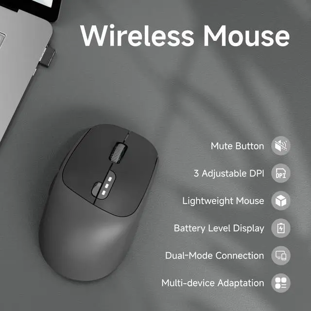 Alt view image 2 of 4 - Wireless Mouse, Bluetooth & 2.4G Quiet Computer Mouses with 1600 DPI, Battery Level Display, Ergonomic Office Mouse,6 Button Portable Cute Cordless Mice for Laptop/PC/Mac- Black