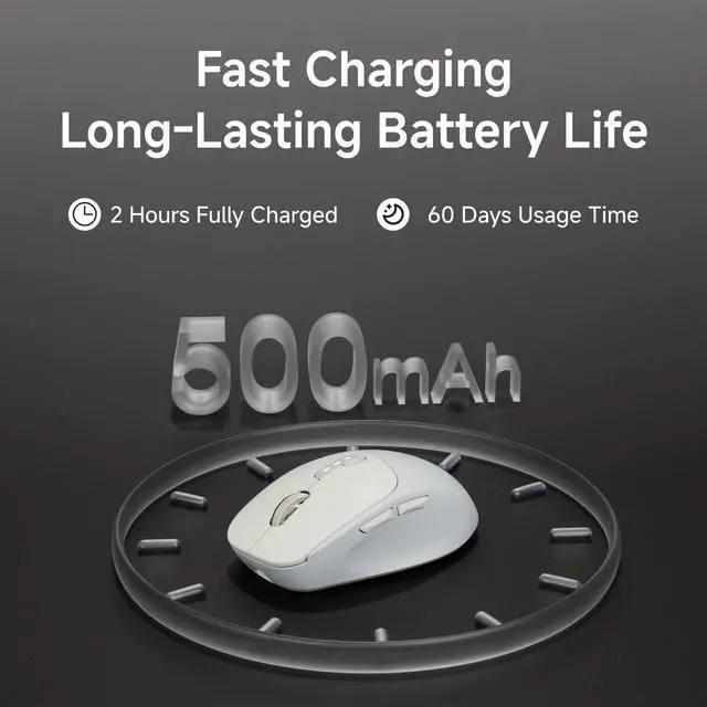 Alt view image 3 of 3 - Wireless Mouse, Bluetooth & 2.4G Quiet Computer Mouses with 1600 DPI, Battery Level Display, Ergonomic Office Mouse,6 Button Portable Cute Cordless Mice for Laptop/PC/Mac- Grey