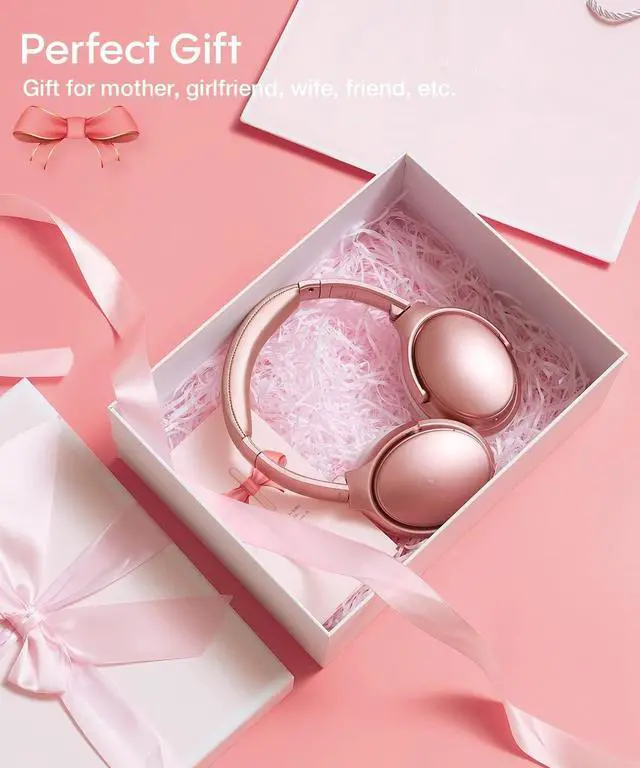 Alt view image 5 of 5 - Rose Gold Active Noise Cancelling Headphones with Microphone Wireless Over Ear Bluetooth Headphones, Deep Bass, Memory Foam Ear Cups, Quick Charge 90H Playtime, for Travel/Sports/Audiobooks