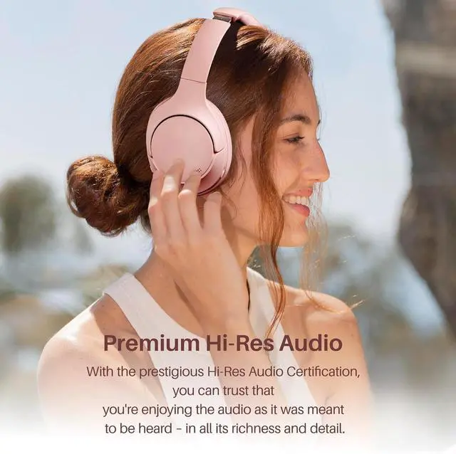 Alt view image 3 of 5 - HT2 Hybrid Active Noise Cancelling Headphones, Wireless Over Ear Bluetooth Headset, 60H Playtime, Hi-Res Audio Custom EQ via App Deep Bass Comfort Fit Ear Cups, for Home Office Travel Pink