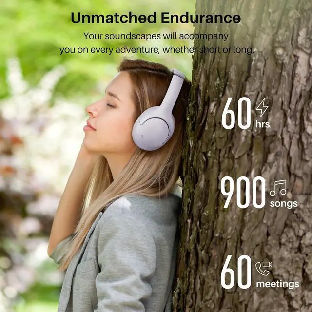 Alt view image 2 of 2 - HT2 Hybrid Active Noise Cancelling Headphones, Wireless Over Ear Bluetooth Headset, 60H Playtime, Hi-Res Audio Custom EQ via App Deep Bass Comfort Fit Ear Cups, for Home Office Travel White