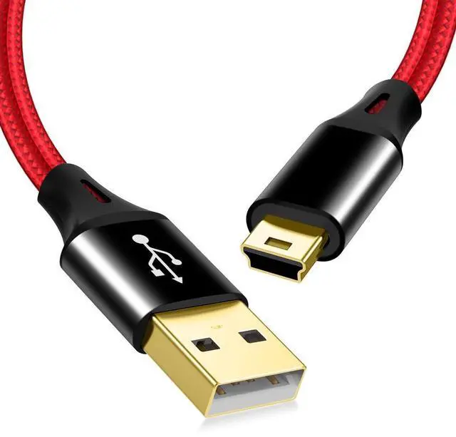 Main image of 2 Pack 10ft Mini USB Cable, Braided Durable USB-A to Mini-B Charger Charging Cord for TI-84, Garmin GPS, Go-Pro Hero 4 3 2 HD, PS3 Controller, Canon Camera, Blue Yeti Microphone, Red