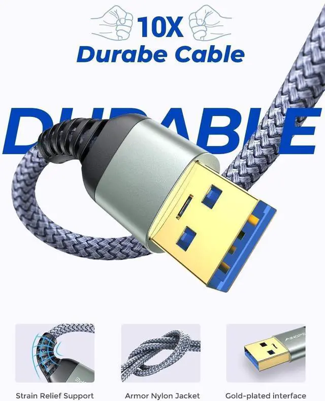 Alt view image 2 of 5 - USB Cable, A to A, Compatible with Hard Drive, DVD, Laptop - 3 FT (1.5FT+1.5FT)/2 Pack/Grey