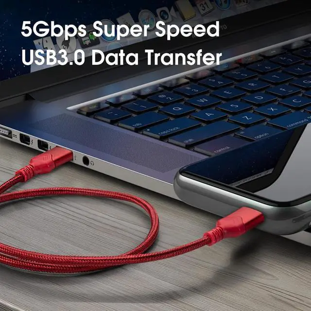 Alt view image 3 of 3 - USB 3.0 Male to Male Cable, USB A to USB A High Speed Data Cord Compatible with Hard Disk Drive/Laptop Cooler/Set-top Box/DVD Player/TV/Camera and More (2 FT, Red)