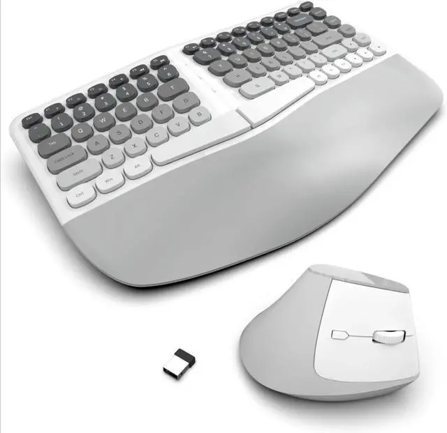 Main image of Ergonomic Wireless Keyboard and Mouse Set Creamy Wireless Keyboard Silent Mice Set with Wrist - Grey