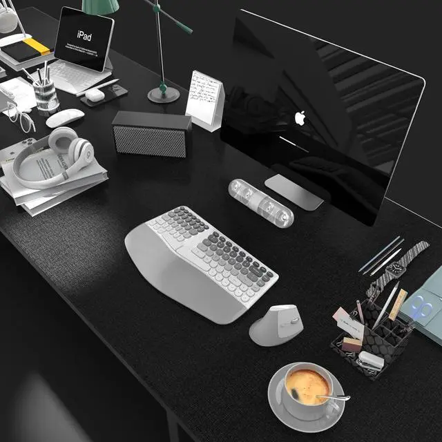 Alt view image 2 of 6 - Ergonomic Wireless Keyboard and Mouse Set Creamy Wireless Keyboard Silent Mice Set with Wrist - Grey