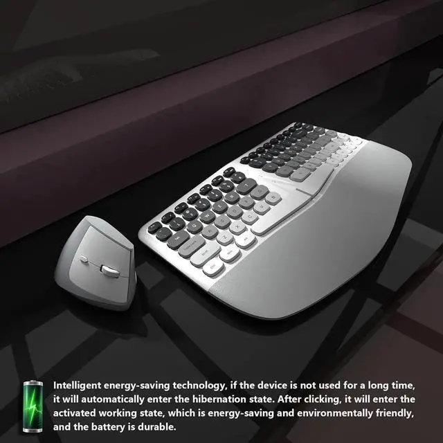 Alt view image 3 of 6 - Ergonomic Wireless Keyboard and Mouse Set Creamy Wireless Keyboard Silent Mice Set with Wrist - Grey